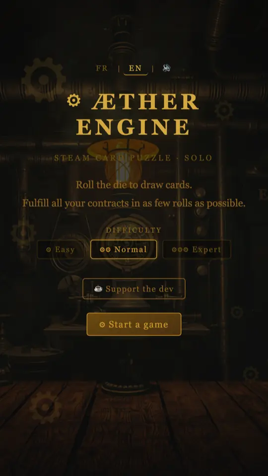 Æther Engine title screen with the difficulty choice