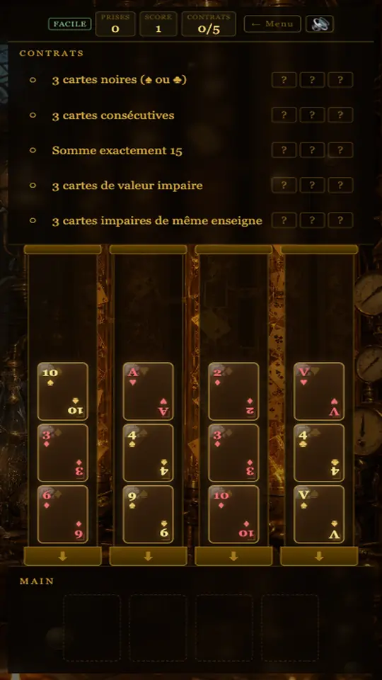Columns of cards in the siphons, contracts to fill below