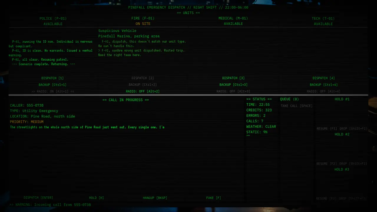 The console during a blackout, half the screen gone dark