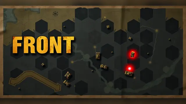 The FRONT logo over a hex map with tanks and two red targets