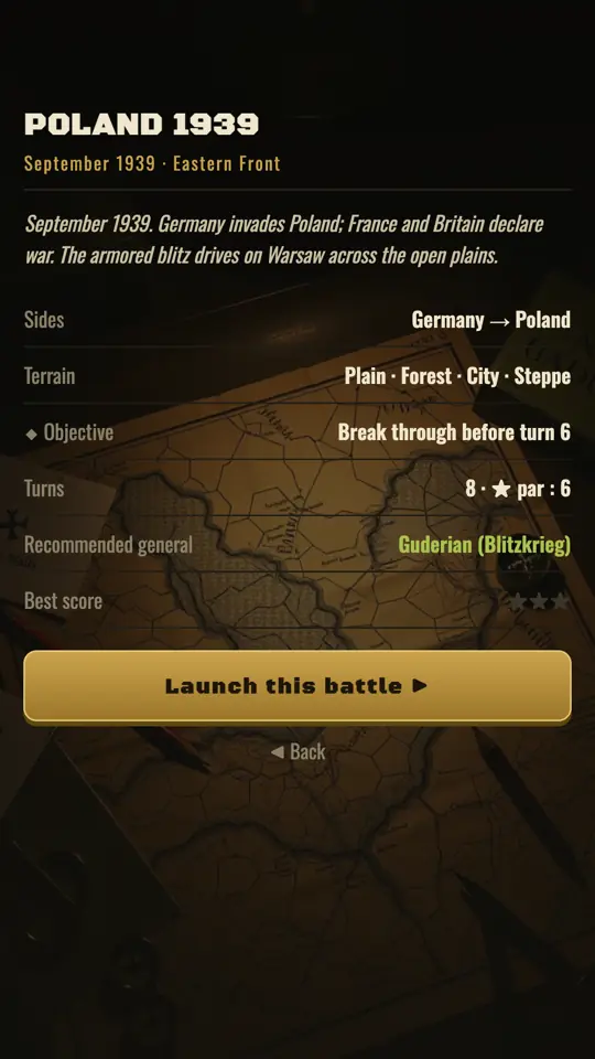 Battle briefing for Poland 1939: sides, terrain, objective and turns