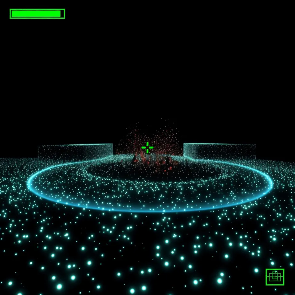 Une salle révélée en nuage de points cyan par le scanner