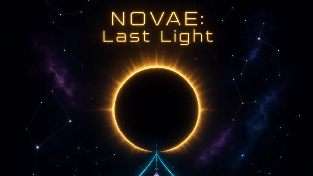 NOVAE: Last Light logo above a dark sun ringed with fire among faint constellations
