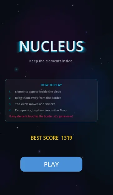 L'écran titre de Nucleus et le meilleur score