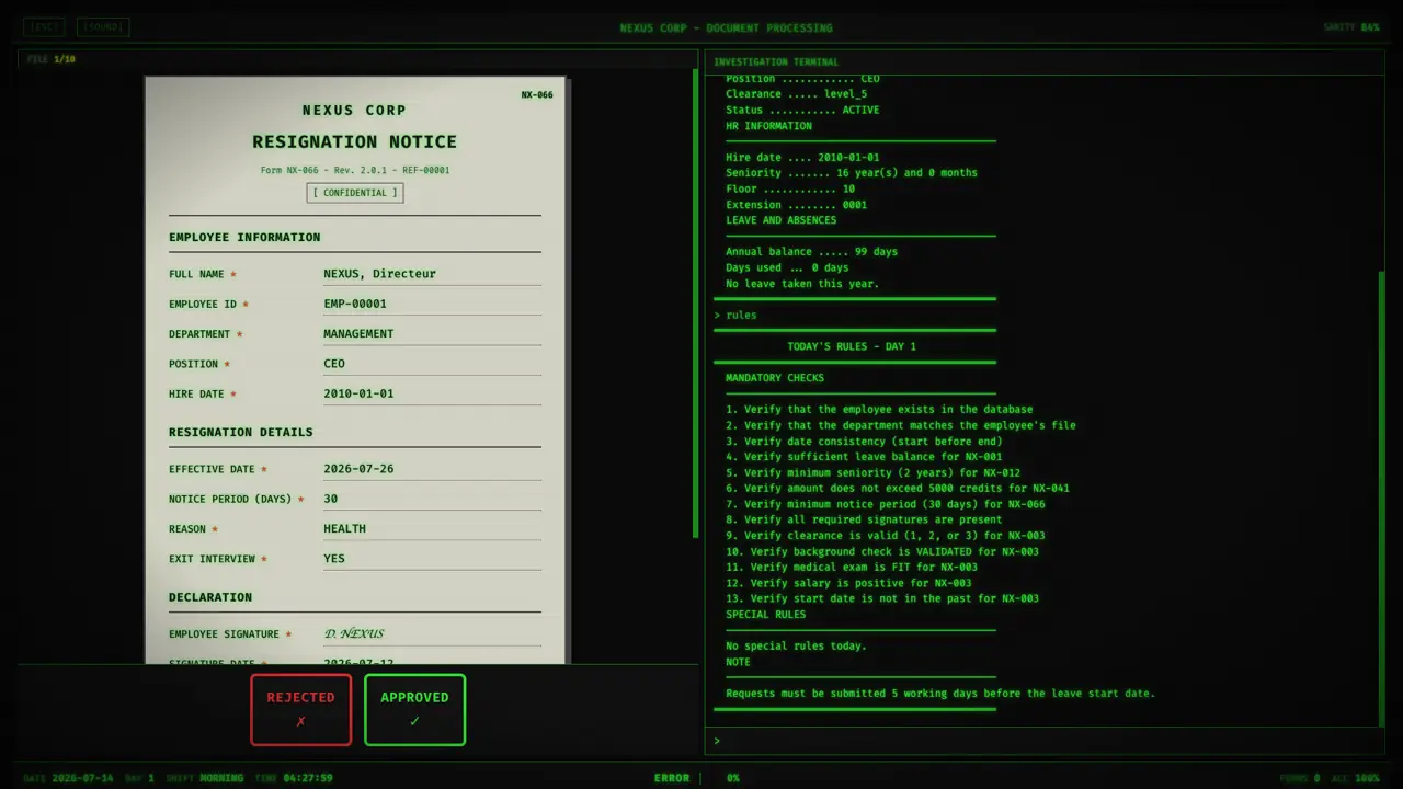 Cross-checking the form against the terminal's records