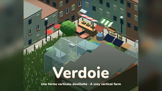 Verdoie: an isometric container farm with greenhouses among city buildings